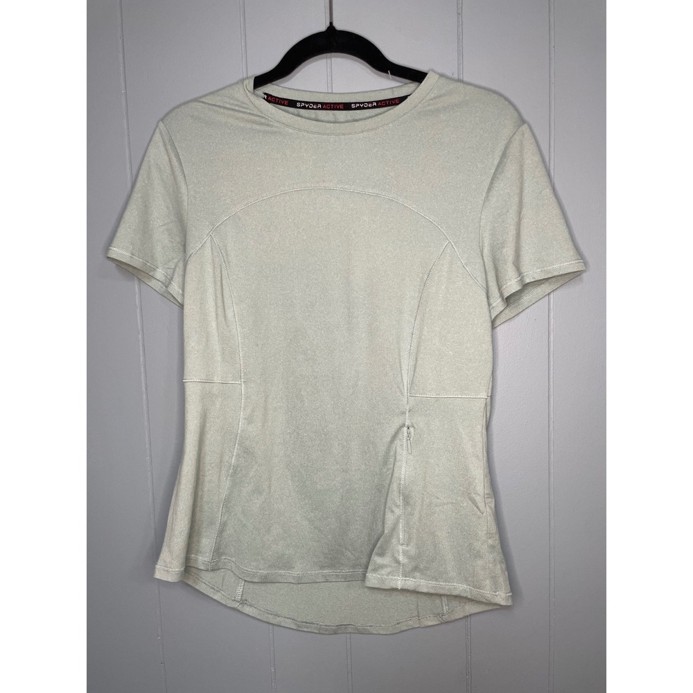 Spyder Active Shirt Womens Medium Green Excellent Short Sleeve Zip Pocket Top